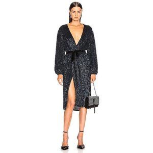 Retrofete for FWRD Audrey Robe Dress Shiny Black Blue Sequins